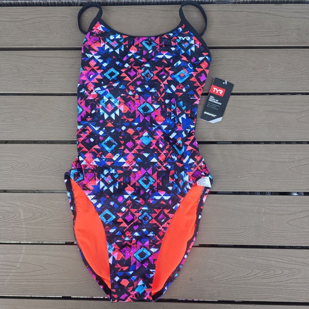 TYR Womens Durafast Meso Purple/multi Trinityfit One Piece Swim Sz 30 New